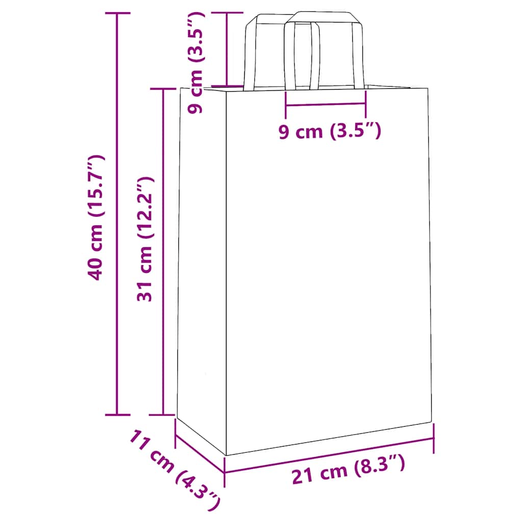 Paper Bags 50 pcs with Handles Brown 21x11x31 cm