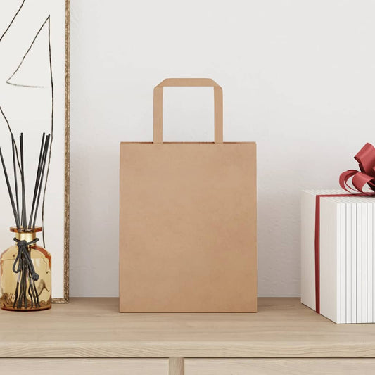 Paper Bags 250 pcs with Handles Brown 18x8x22 cm Paper Bags 250 pcs with Handles Brown 18x8x22 cm