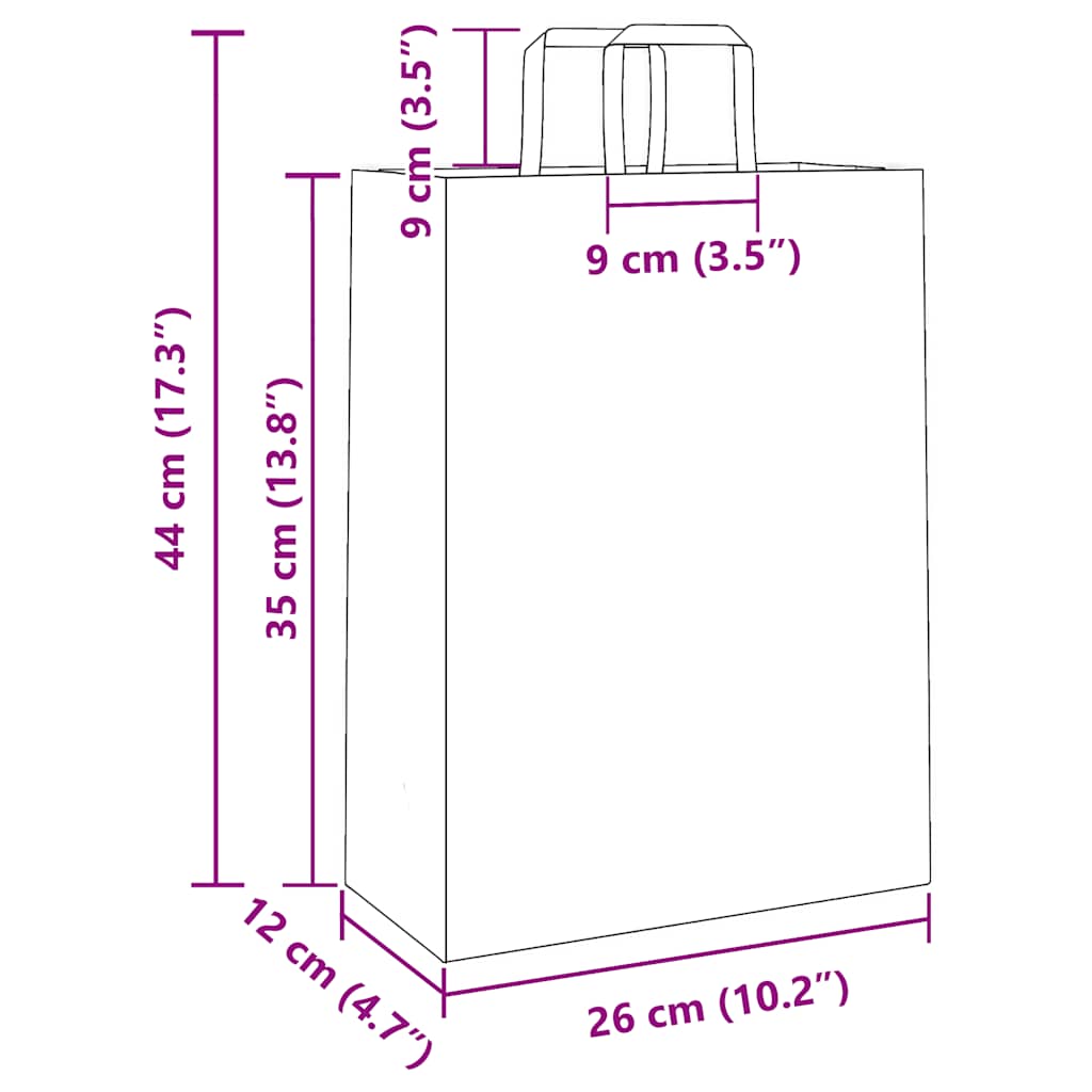 Paper Bags 250 pcs with Handles Brown 26x12x35 cm