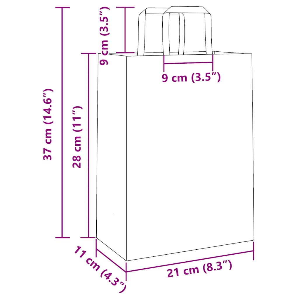 Paper Bags 250 pcs with Handles Pink 21x11x28 cm