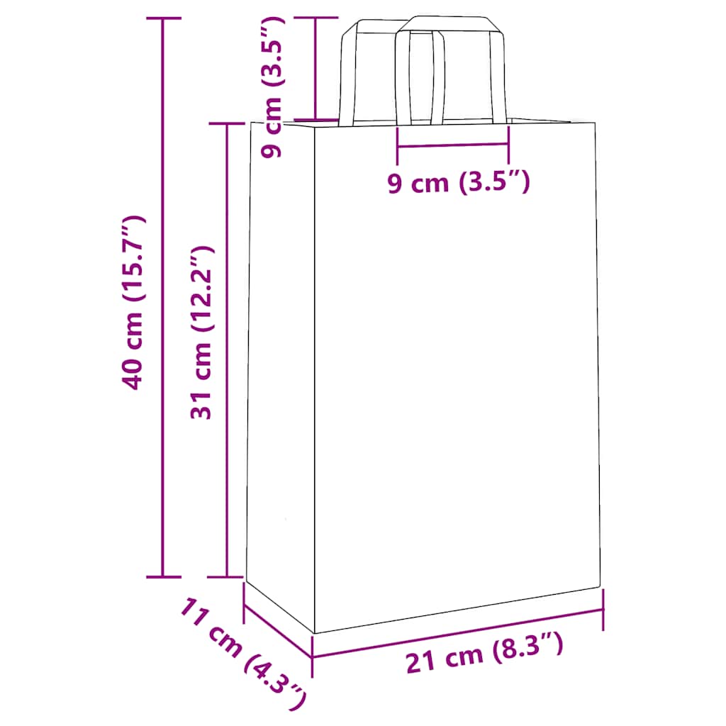 Paper Bags 250 pcs with Handles Blue 21x11x31 cm