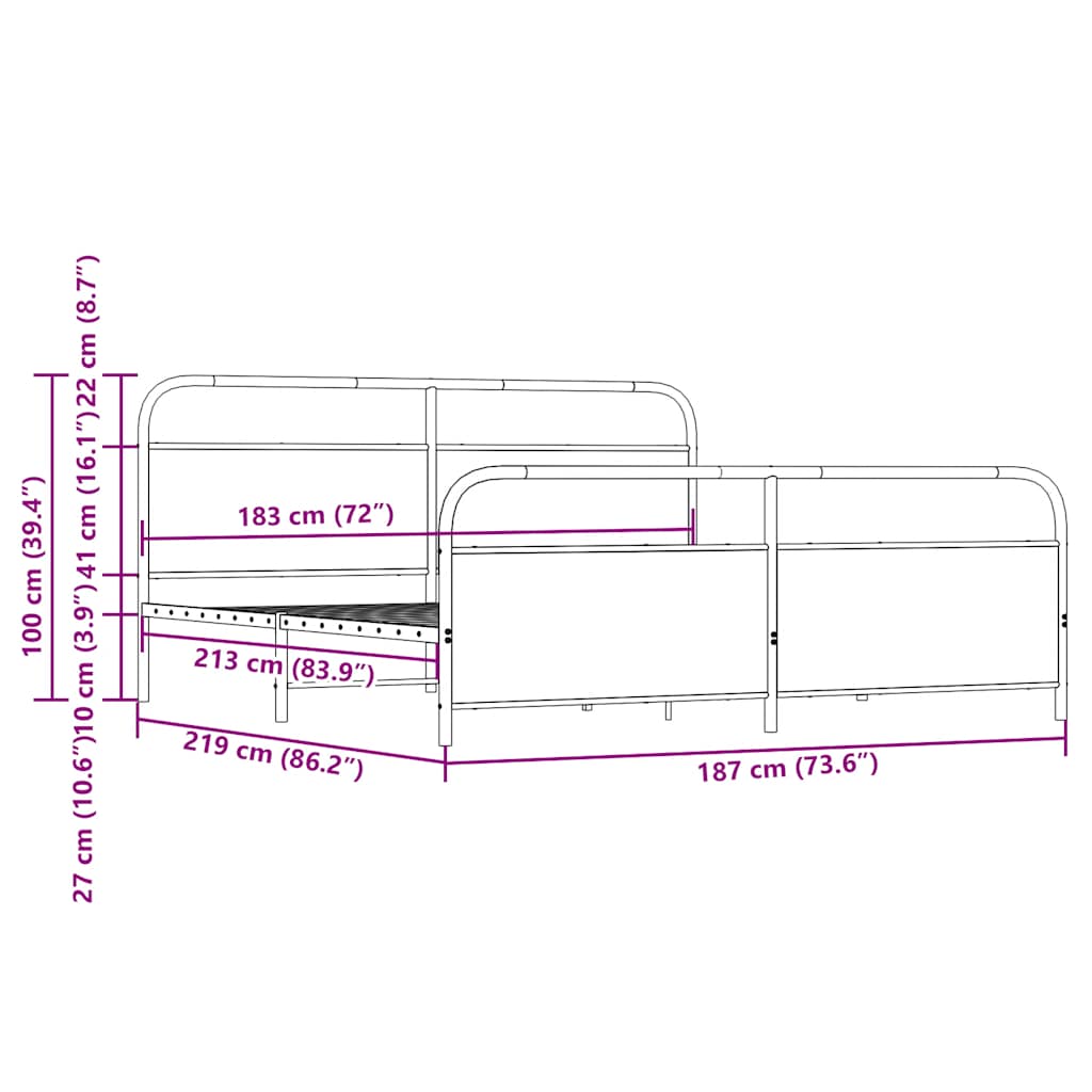 Metal Bed Frame without Mattress Smoked Oak 183x213 cm