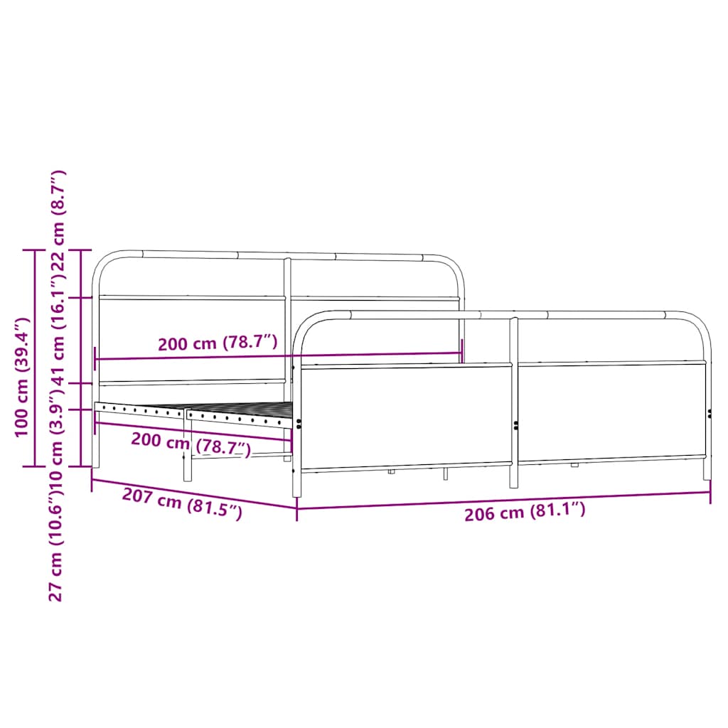 Metal Bed Frame without Mattress Smoked Oak 200x200 cm