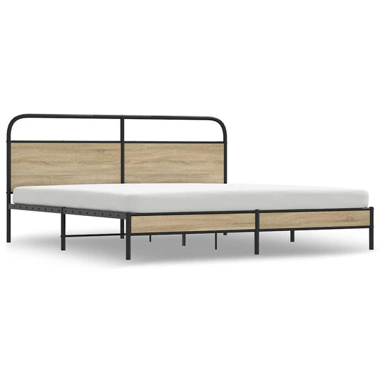 Metal Bed Frame without Mattress Smoked Oak 200x200 cm Metal Bed Frame without Mattress Smoked Oak 200x200 cm