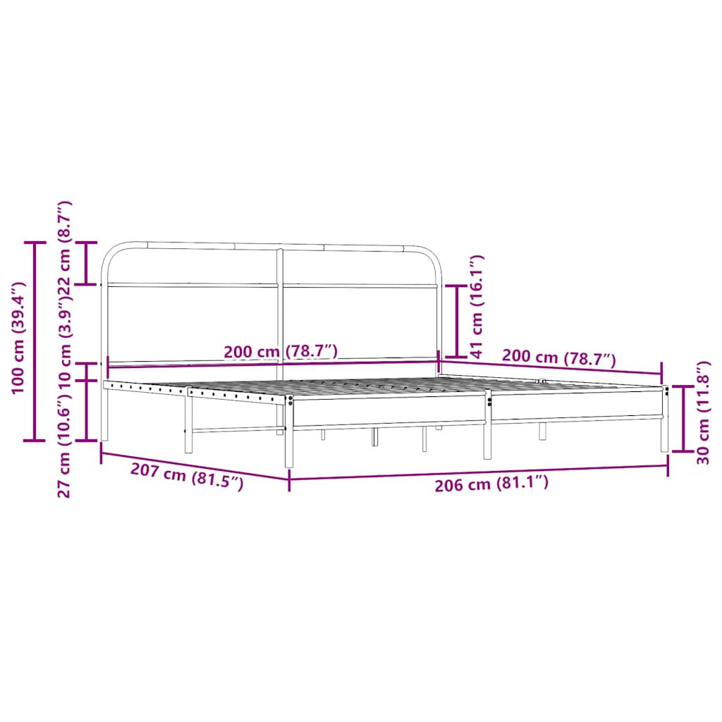 Metal Bed Frame without Mattress Smoked Oak 200x200 cm