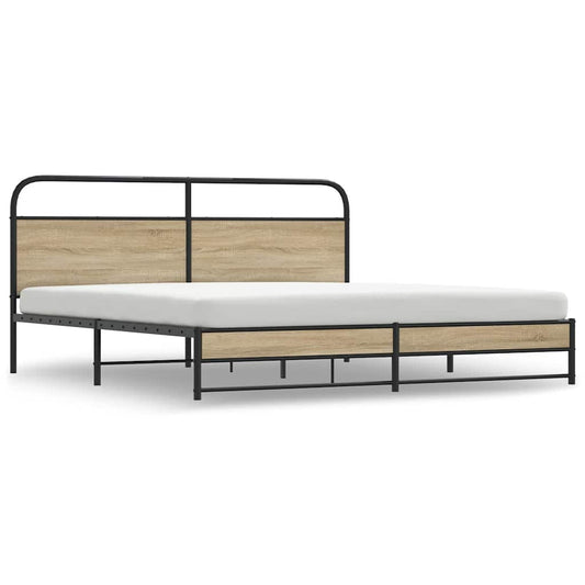 Metal Bed Frame without Mattress Smoked Oak 200x200 cm Metal Bed Frame without Mattress Smoked Oak 200x200 cm