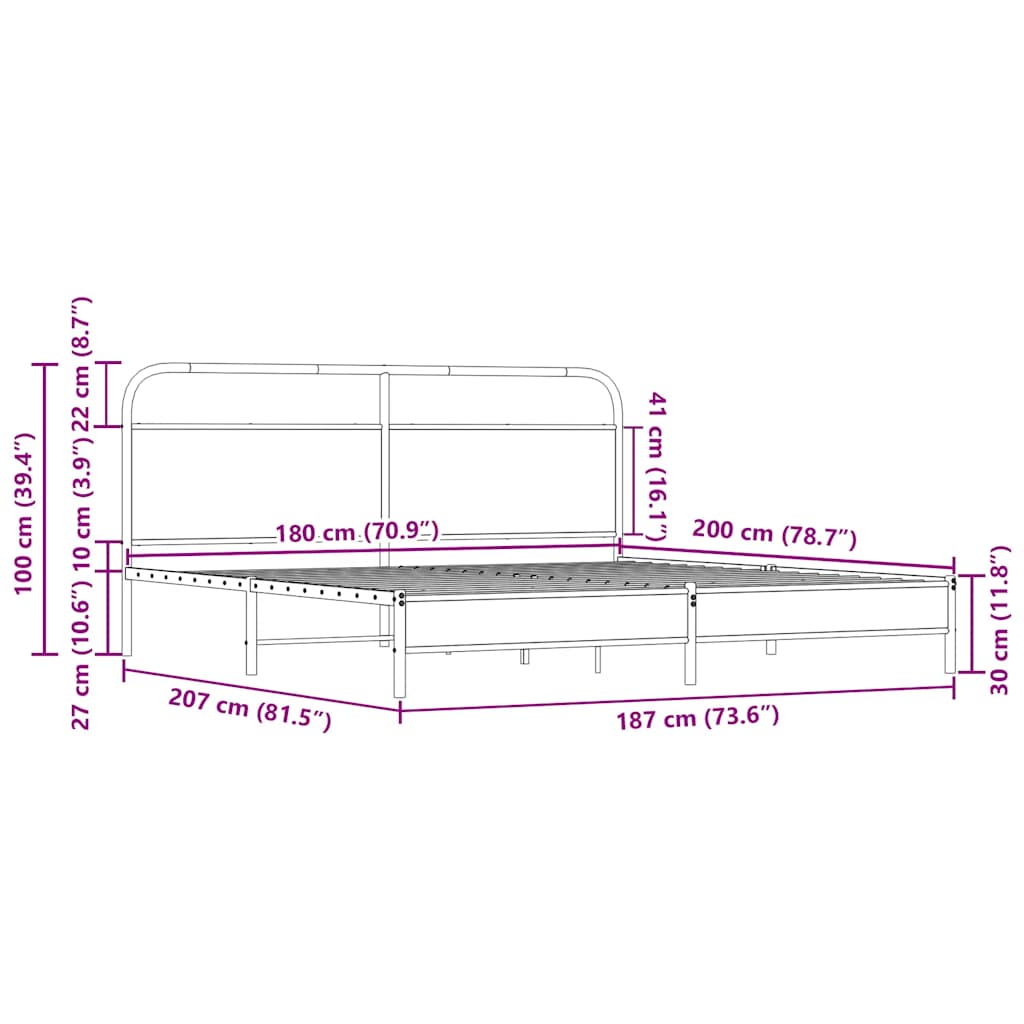 Metal Bed Frame without Mattress Sonoma Oak 180x200 cm