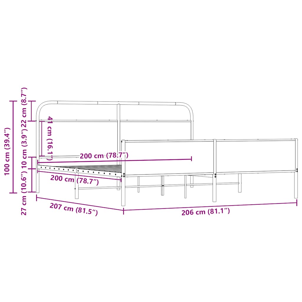 Metal Bed Frame without Mattress Sonoma Oak 200x200 cm