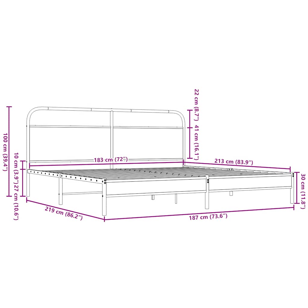 Metal Bed Frame without Mattress Brown Oak 183x213 cm