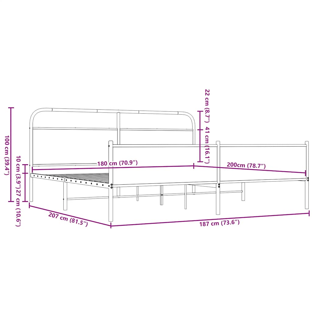 Metal Bed Frame without Mattress Brown Oak 180x200 cm