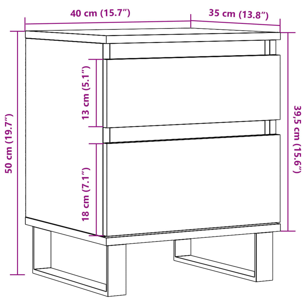 Bedside Cabinet Artisan Oak 40x35x50 cm Engineered Wood