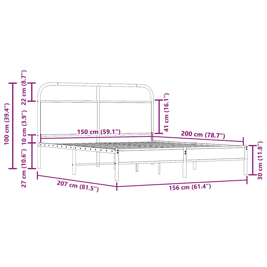 Bed Frame Without Mattress 150x200cm Smoked Oak Engineered Wood