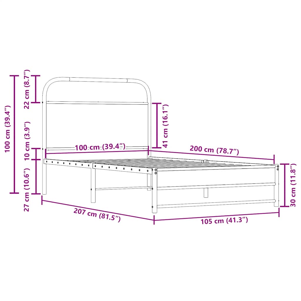 Bed Frame Without Mattress 100x200cm Smoked Oak Engineered Wood