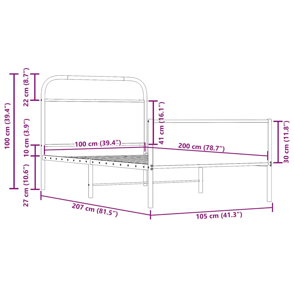 Bed Frame without Mattress 100x200cm Sonoma Oak Engineered Wood