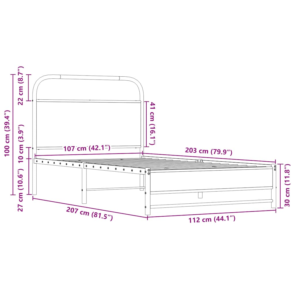 Bed Frame without Mattress 107x203cm Sonoma Oak Engineered Wood