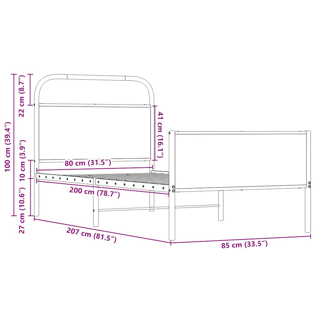 Bed Frame without Mattress 80x200 cm Sonoma Oak Engineered Wood