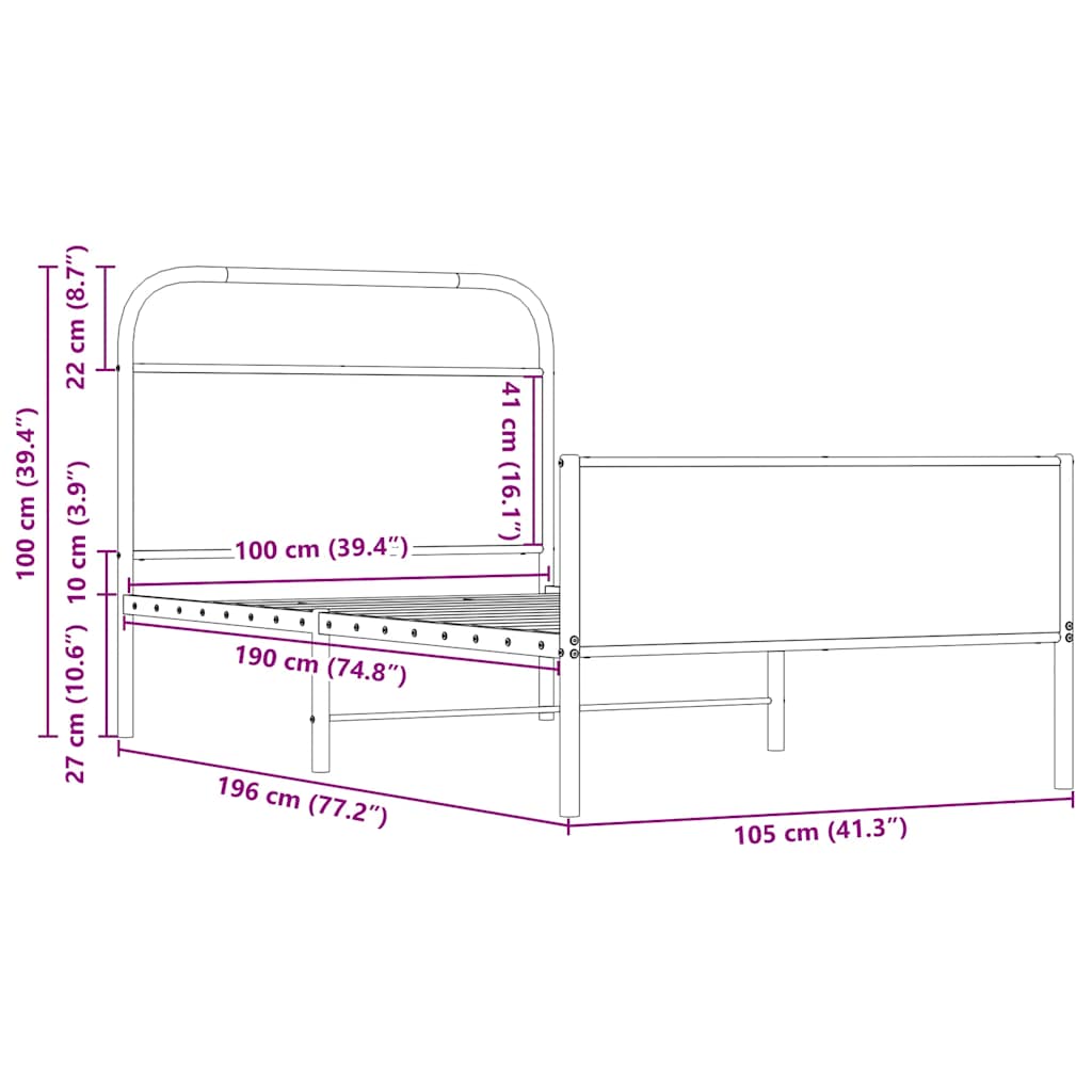 Bed Frame without Mattress 100x190cm Sonoma Oak Engineered Wood