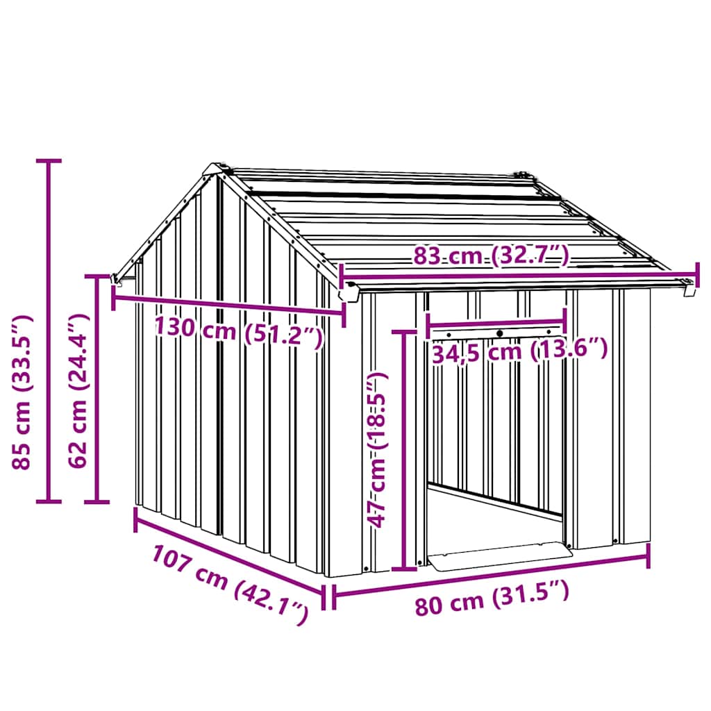 Dog House with Roof 83x130x85 cm Galvanised Steel