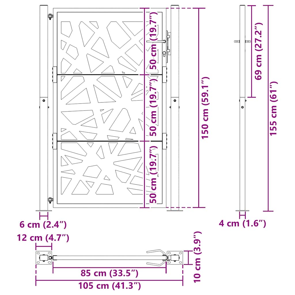 Garden Gate Black 100x150 cm Steel Light Design