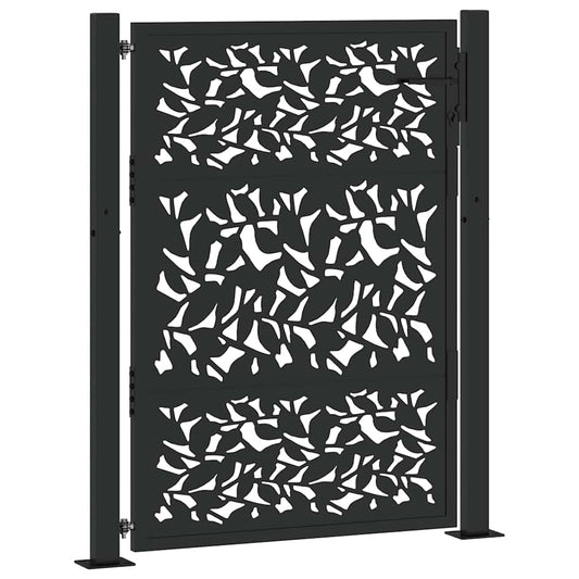 Garden Gate Black 100x125 cm Steel Leaf Design Garden Gate Black 100x125 cm Steel Leaf Design