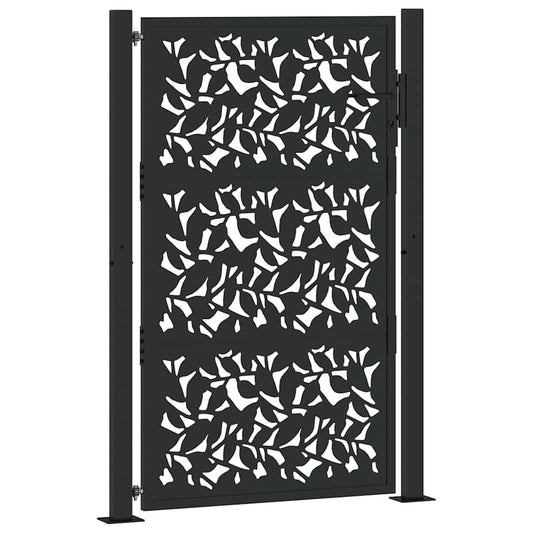 Garden Gate Black 100x150 cm Steel Leaf Design Garden Gate Black 100x150 cm Steel Leaf Design
