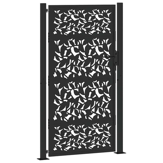 Garden Gate Black 100x175 cm Steel Leaf Design Garden Gate Black 100x175 cm Steel Leaf Design