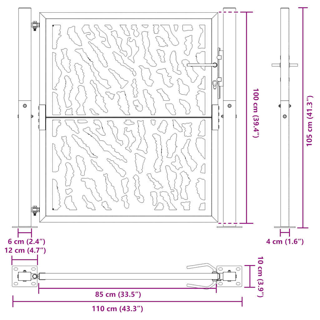 Garden Gate Black 100x100 cm Steel Trace Design