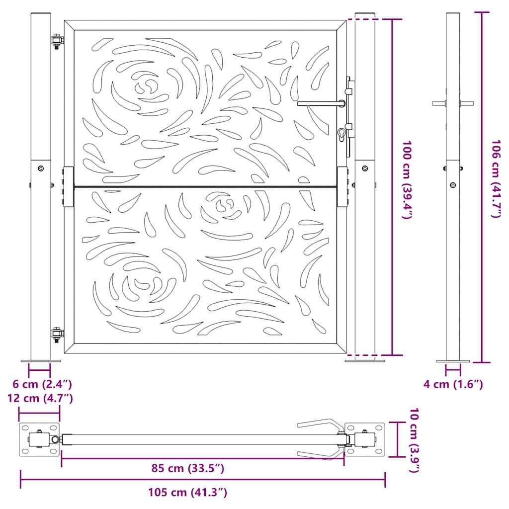 Garden Gate Black 100x100 cm Steel Flame Design