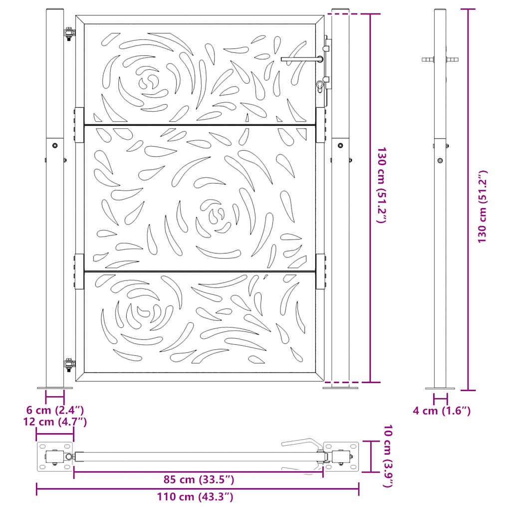 Garden Gate Black 100x125 cm Steel Flame Design