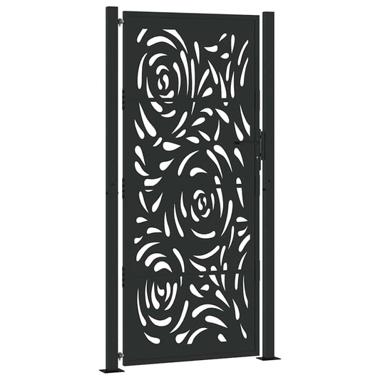 Garden Gate Black 100x200 cm Steel Flame Design Garden Gate Black 100x200 cm Steel Flame Design