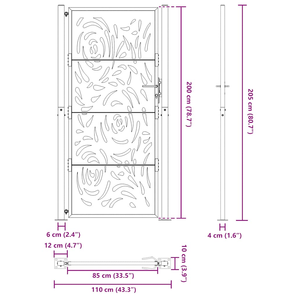 Garden Gate Black 100x200 cm Steel Flame Design