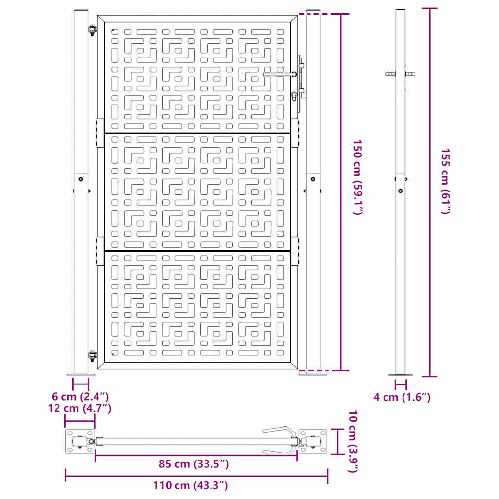 Garden Gate Black 100x150 cm Steel Cross Design