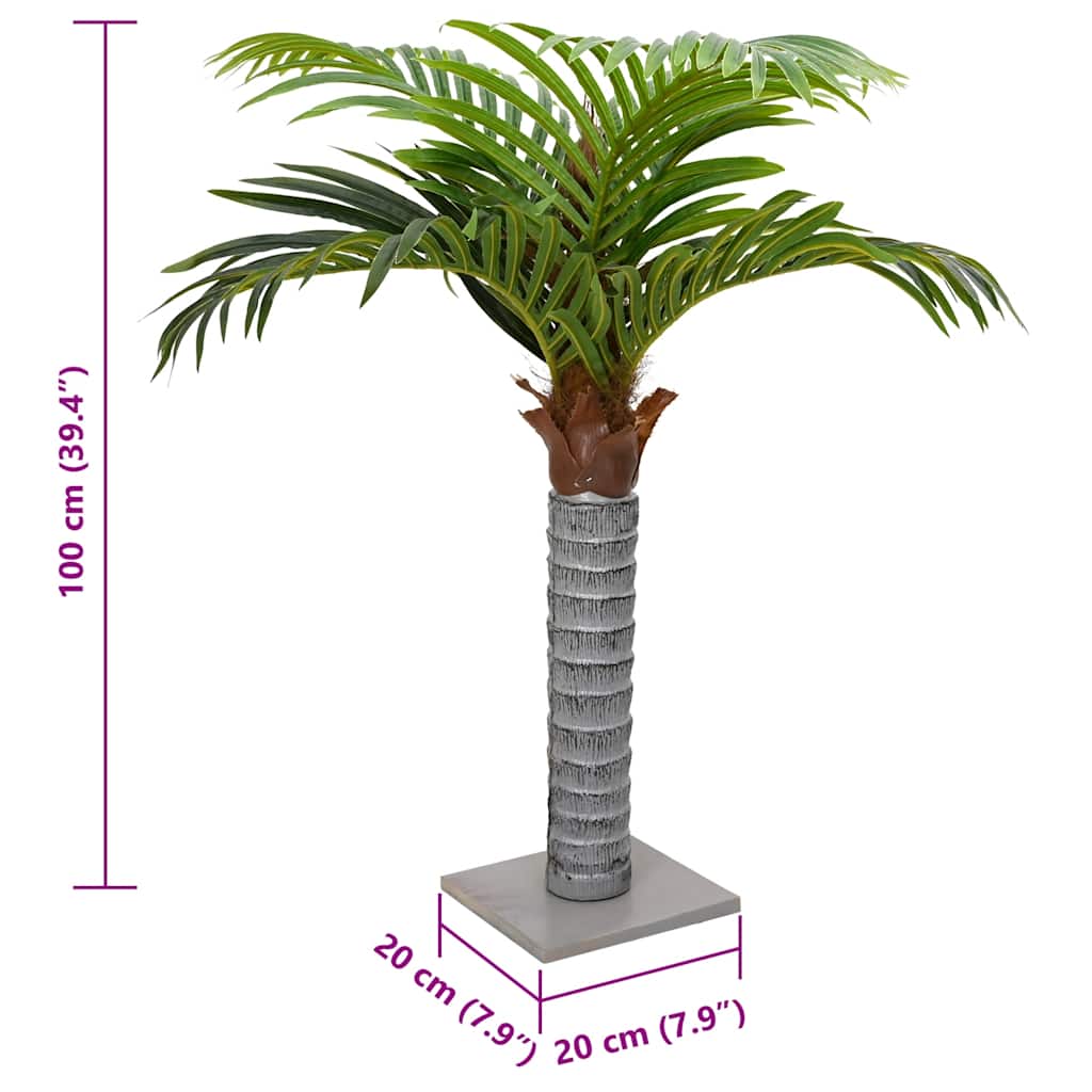Artificial Palm Tree 6 Leaves 100 cm Green with a stable baseboard design, suitable for enhancing gardens, patios, or poolside areas without the need for maintenance.