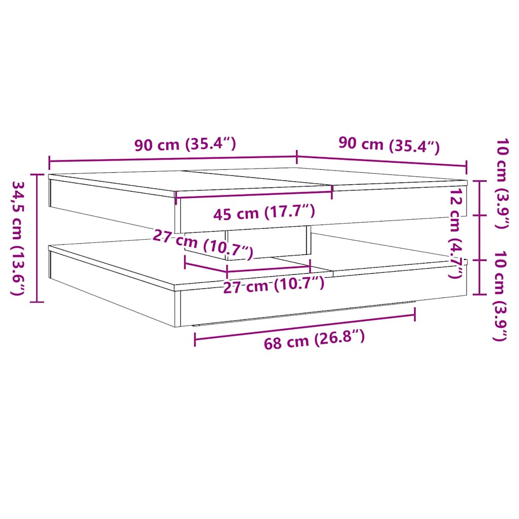 Coffee Table 360-Degree Rotatable Grey Sonoma 90x90x34,5 cm
