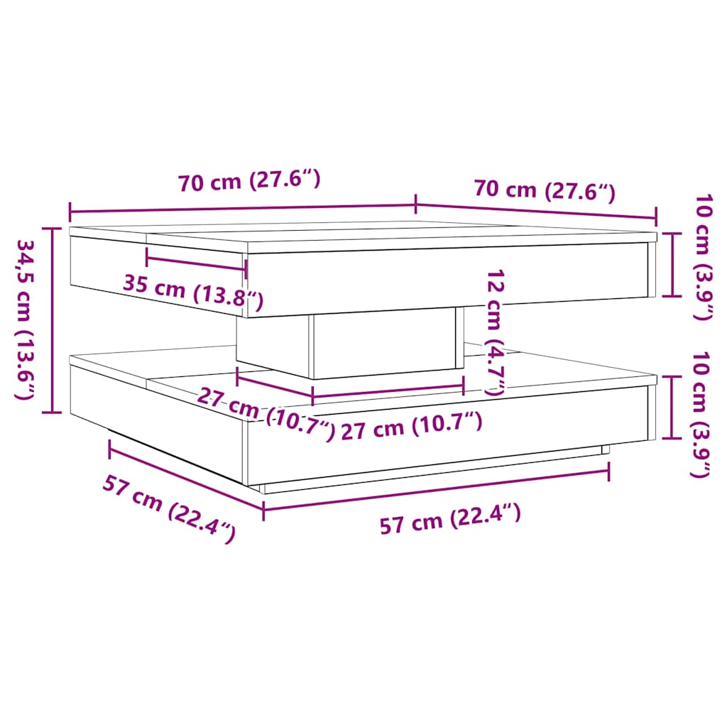 Coffee Table 360-Degree Rotatable Black 70x70x34,5 cm