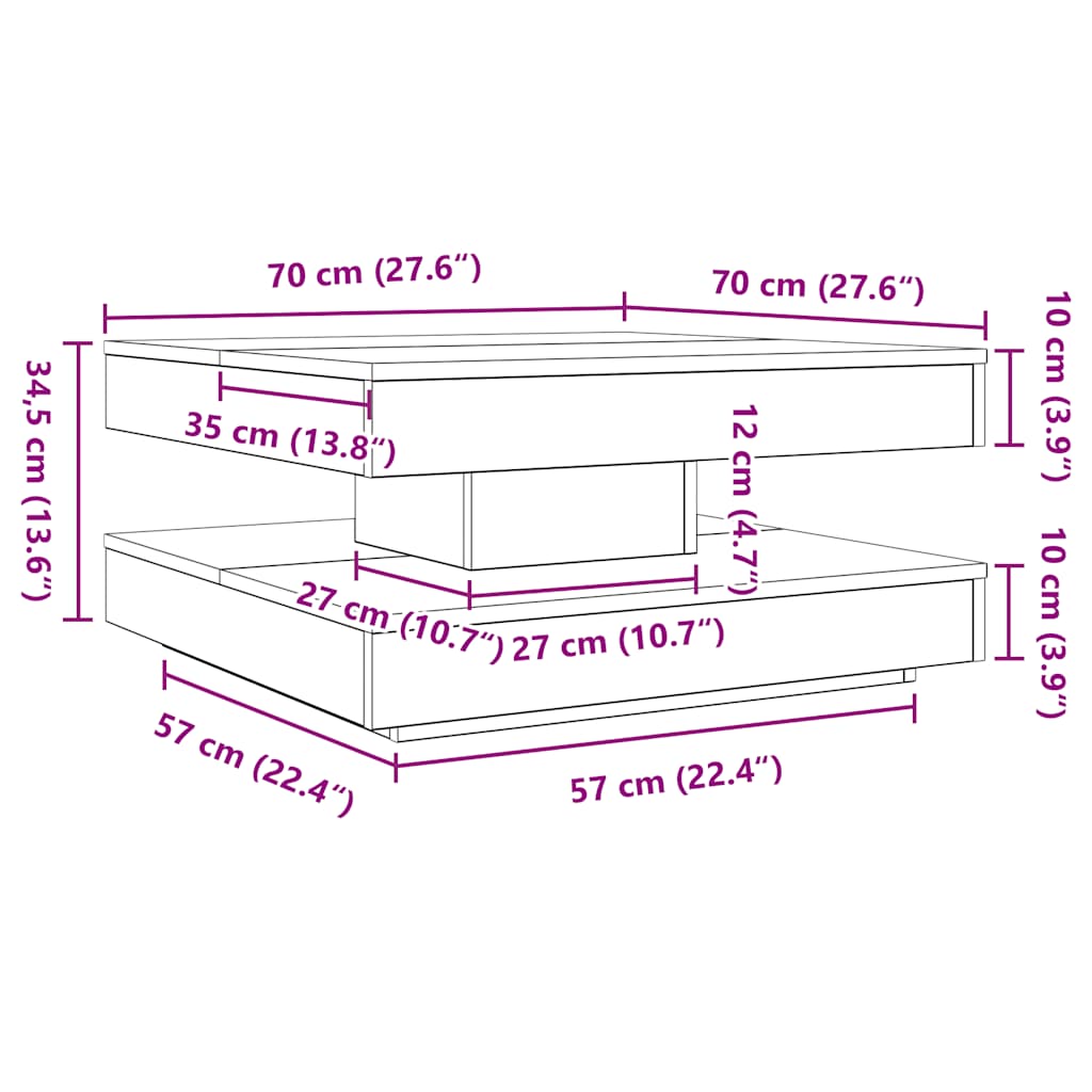 Coffee Table 360-Degree Rotatable Old Wood 70x70x34,5 cm