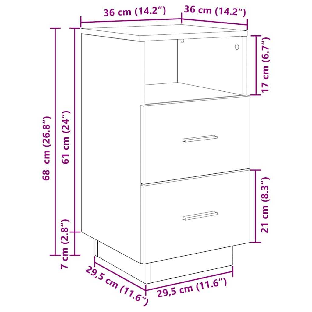 Bedside Cabinet with 2 Drawers Sonoma Oak 36x36x68 cm