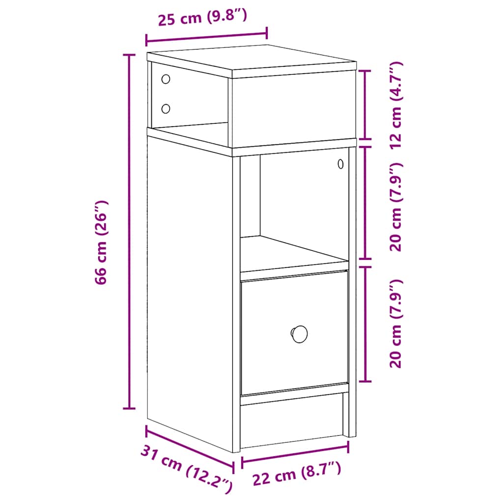 Bedside Cabinet with Drawer Black 25x31x66 cm