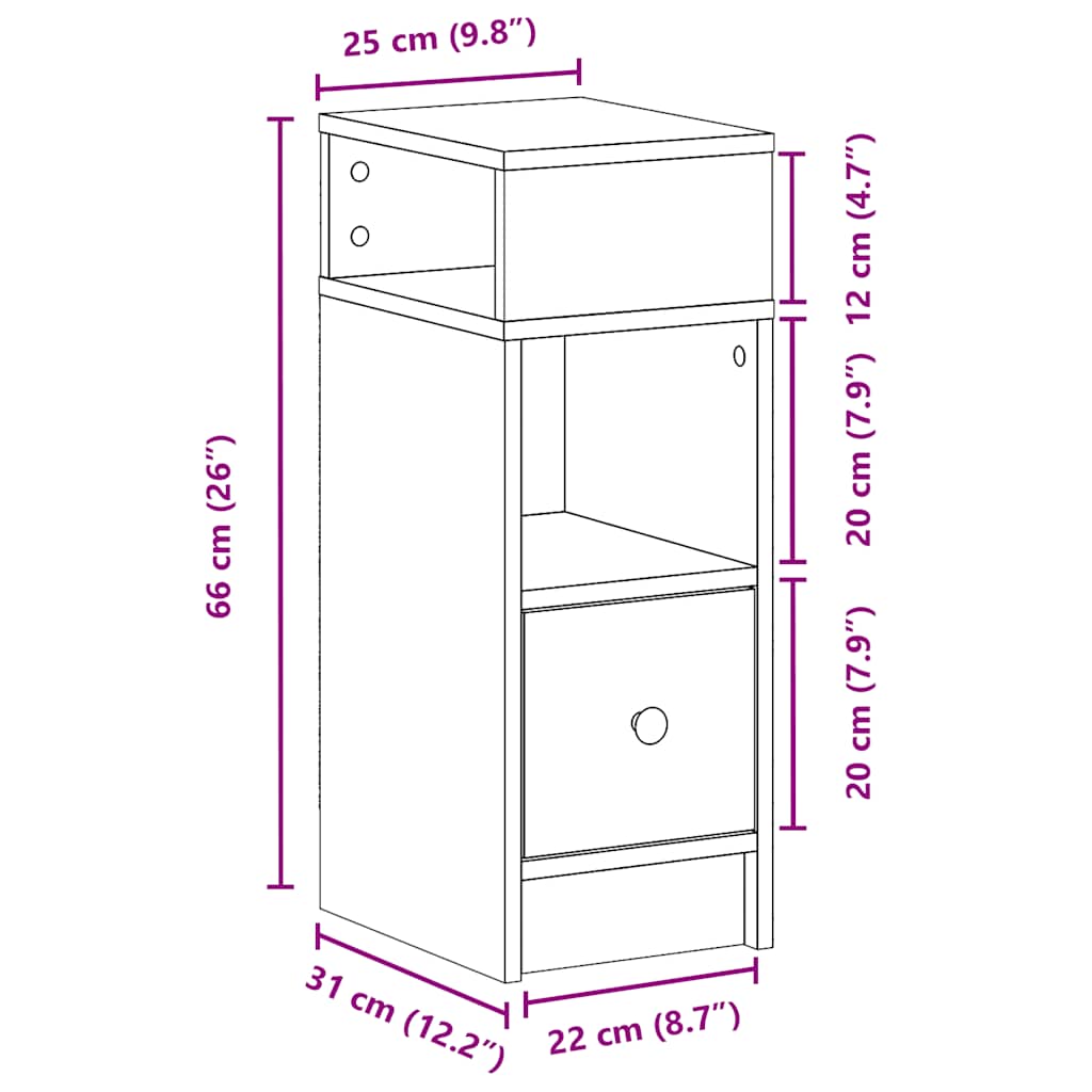 Bedside Cabinets 2 pcs with Drawer Concrete Grey 25x31x66 cm