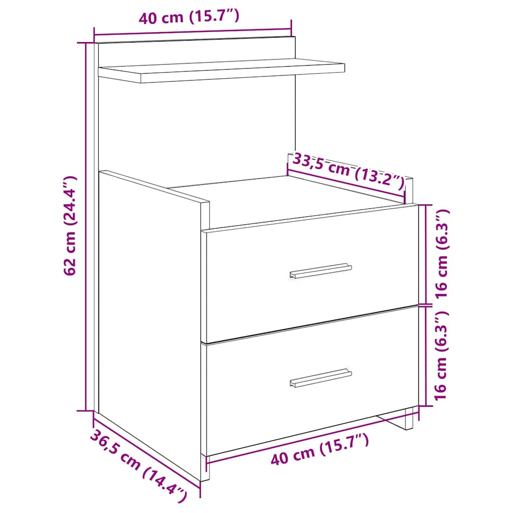 Bedside Cabinet with 2 Drawers Black 40x36,5x62 cm