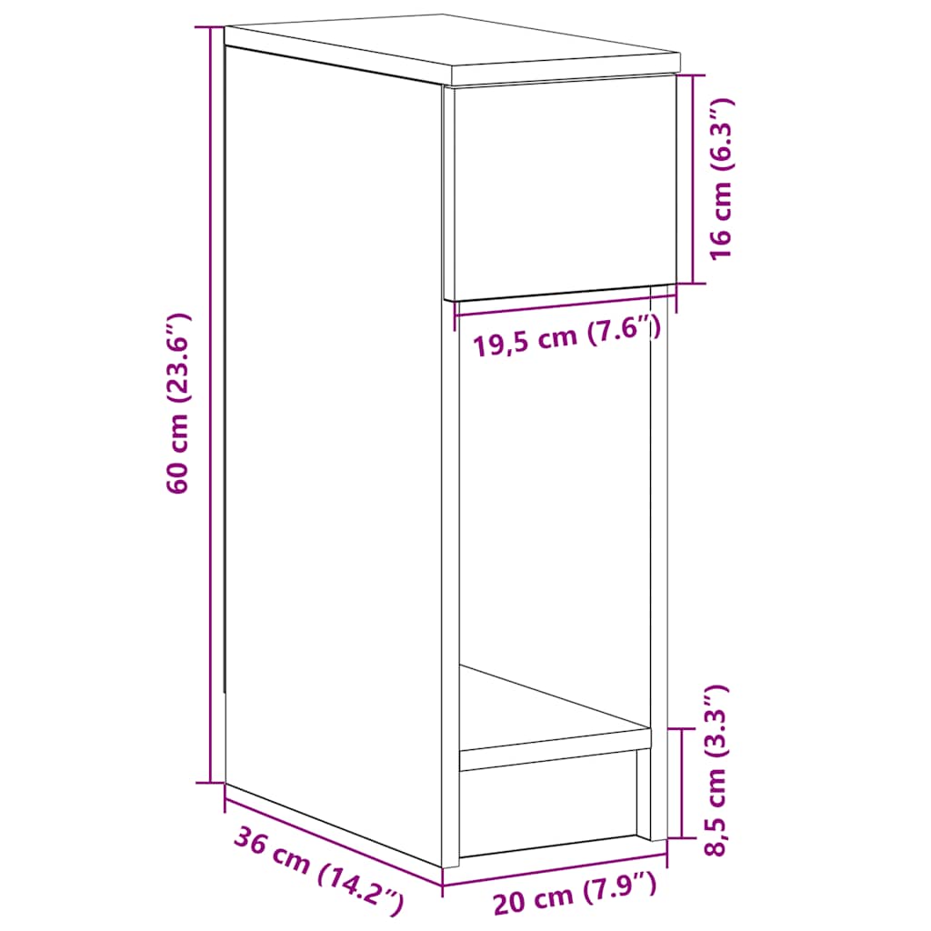 Bedside Cabinet with Drawer White 20x36x60 cm