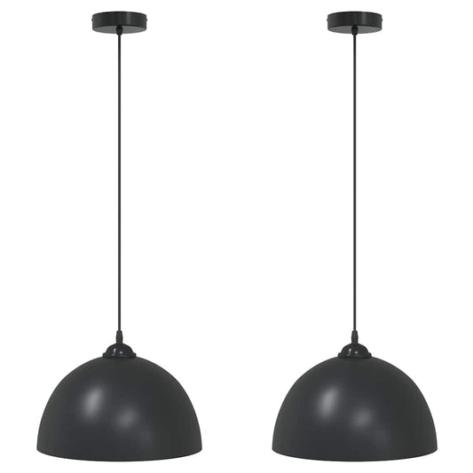 Pendant Lamps 2 pcs Height Adjustable E27 Black Ø 30 cm Metal Pendant Lamps 2 pcs Height Adjustable E27 Black Ø 30 cm Metal
