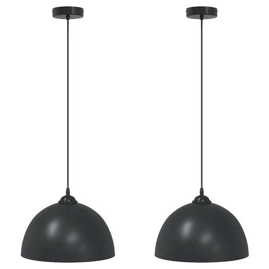 Pendant Lamps 2 pcs Height Adjustable E27 Black Ø 30 cm Metal Pendant Lamps 2 pcs Height Adjustable E27 Black Ø 30 cm Metal