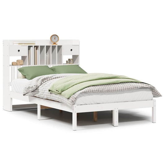 Bookcase Bed without Mattress White 135x190 cm Double Solid Wood Pine Bookcase Bed without Mattress White 135x190 cm Double Solid Wood Pine