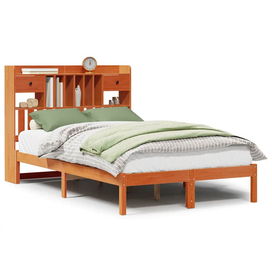Bookcase Bed without Mattress Wax Brown 135x190 cm Double Solid Wood Pine Bookcase Bed without Mattress Wax Brown 135x190 cm Double Solid Wood Pine