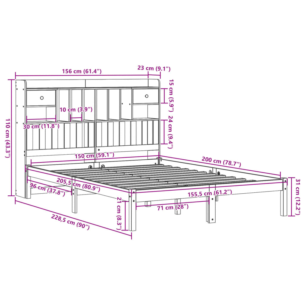 Bookcase Bed without Mattress Wax Brown 150x200 cm