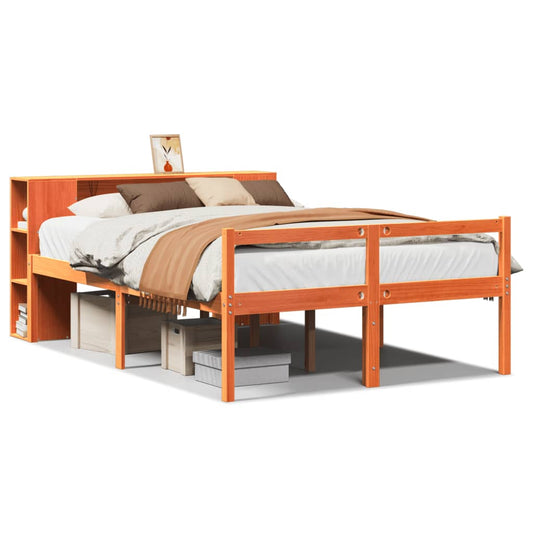 Bookcase Bed without Mattress Wax Brown 135x190 cm Double Solid Wood Bookcase Bed without Mattress Wax Brown 135x190 cm Double Solid Wood