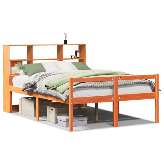 Bookcase Bed without Mattress Wax Brown 135x190 cm Double Solid Wood Bookcase Bed without Mattress Wax Brown 135x190 cm Double Solid Wood