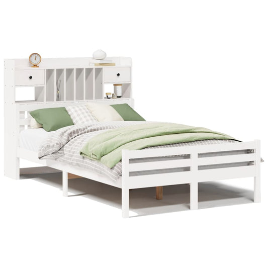 Bookcase Bed without Mattress White 135x190 cm Double Solid Wood Pine Bookcase Bed without Mattress White 135x190 cm Double Solid Wood Pine