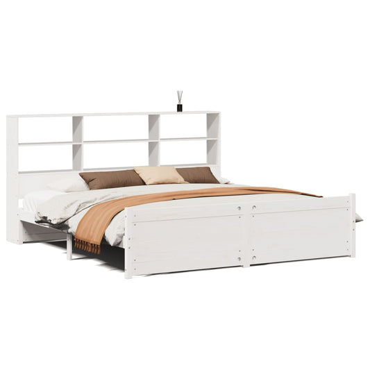 Bookcase Bed without Mattress White 180x200 cm Super King Solid Wood Pine Bookcase Bed without Mattress White 180x200 cm Super King Solid Wood Pine